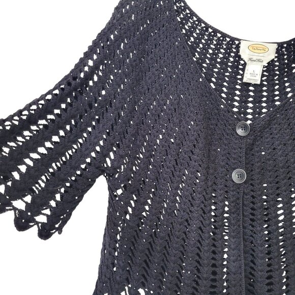 Talbots Crocheted Black Cotton Openwork Sweater Women's Size Large - Picture 3 of 5
